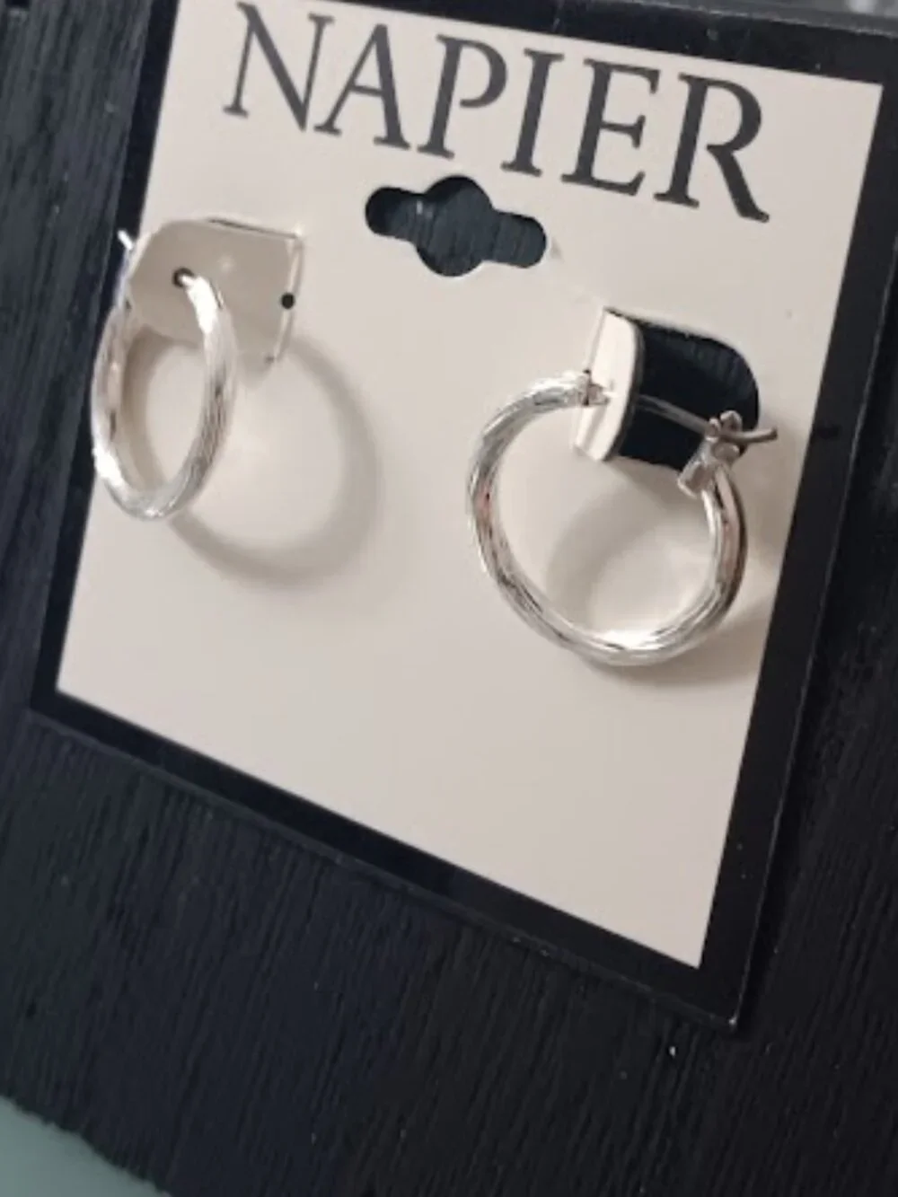 NAPIER Mod/Contemporary Silver Ribbed Hoop Earrings**NEW! - Picture 3 of 3